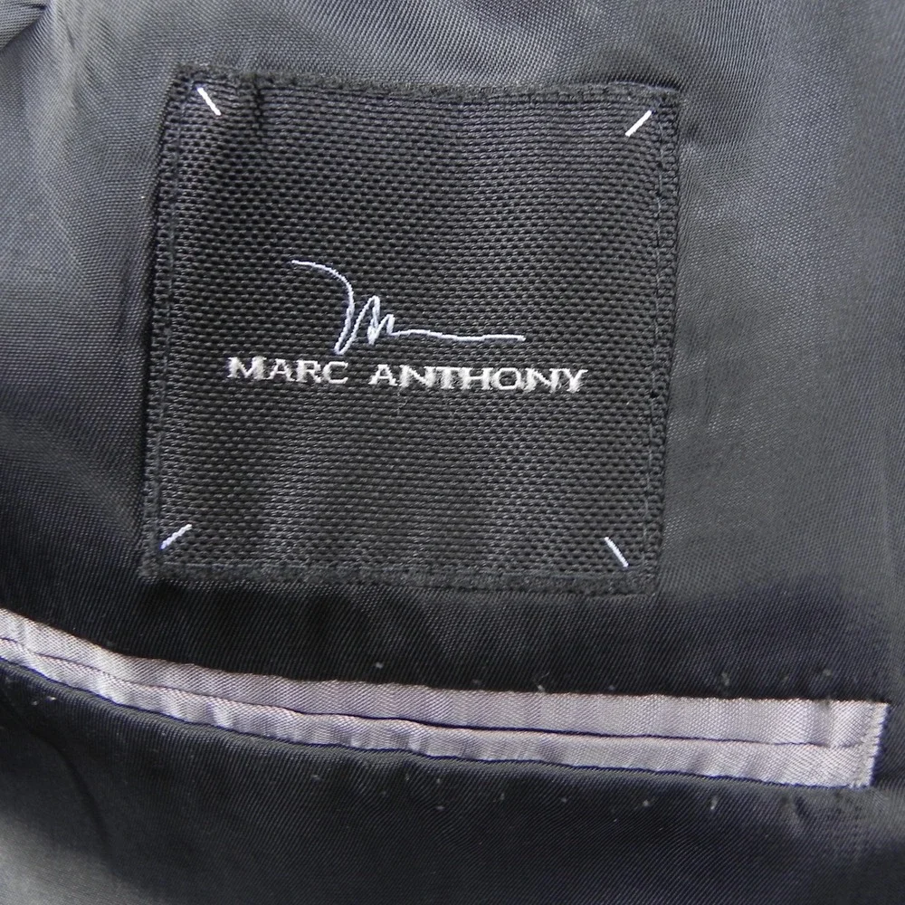 Marc Anthony Suit Jacket Mens 40L Black Pinstripe 100% Wool 2 Button Blazer Coat